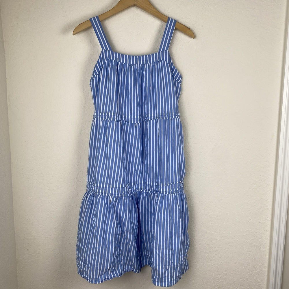 Pact Size M Easy Sunset Cami Dress Blue Striped Coastal Organic Cotton Tiered - Picture 3 of 10